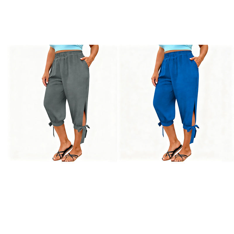 👖 LIMITED-TIME 50% OFF! ✨ Women's Elastic Waist Capri Pants – Breathable, Stretchy, Side Tie Detail 🌿