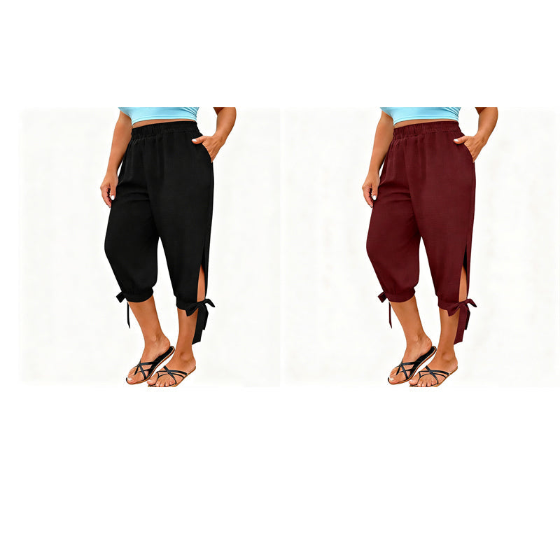 👖 LIMITED-TIME 50% OFF! ✨ Women's Elastic Waist Capri Pants – Breathable, Stretchy, Side Tie Detail 🌿