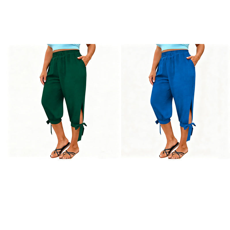 👖 LIMITED-TIME 50% OFF! ✨ Women's Elastic Waist Capri Pants – Breathable, Stretchy, Side Tie Detail 🌿
