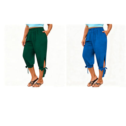 👖 LIMITED-TIME 50% OFF! ✨ Women's Elastic Waist Capri Pants – Breathable, Stretchy, Side Tie Detail 🌿