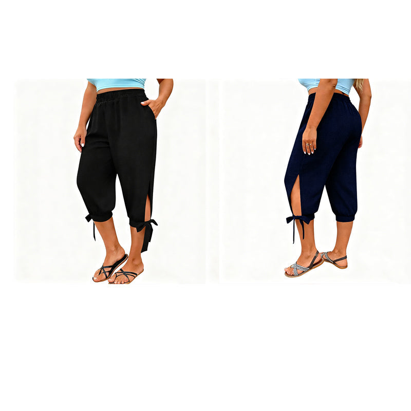👖 LIMITED-TIME 50% OFF! ✨ Women's Elastic Waist Capri Pants – Breathable, Stretchy, Side Tie Detail 🌿