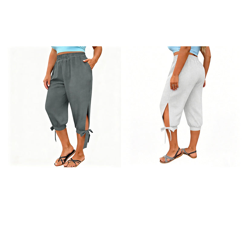 👖 LIMITED-TIME 50% OFF! ✨ Women's Elastic Waist Capri Pants – Breathable, Stretchy, Side Tie Detail 🌿