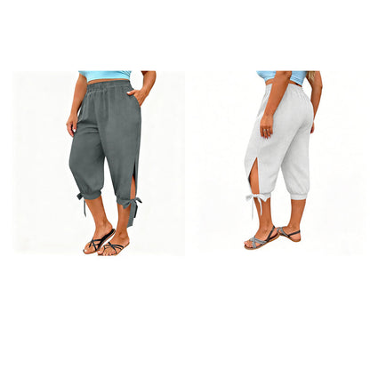 👖 LIMITED-TIME 50% OFF! ✨ Women's Elastic Waist Capri Pants – Breathable, Stretchy, Side Tie Detail 🌿