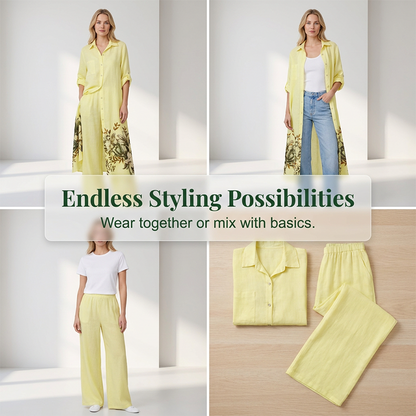 Artistic Floral Print Button-Down Set