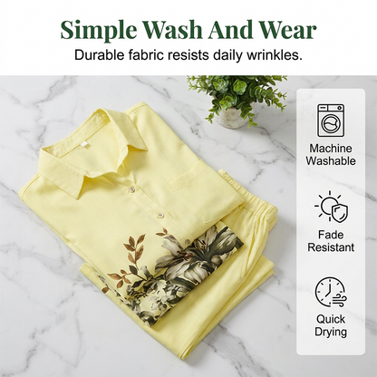 Artistic Floral Print Button-Down Set