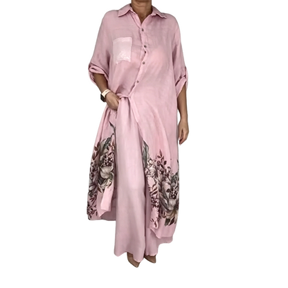 Artistic Floral Print Button-Down Set