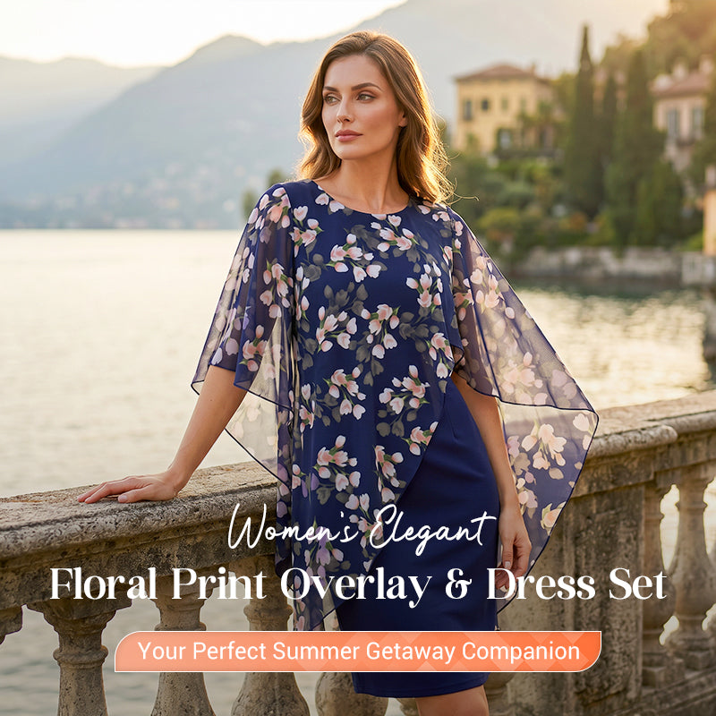 🎁2026 New Arrivals 50% OFF💥Women's Elegant Floral Print Overlay & Dress Set👗