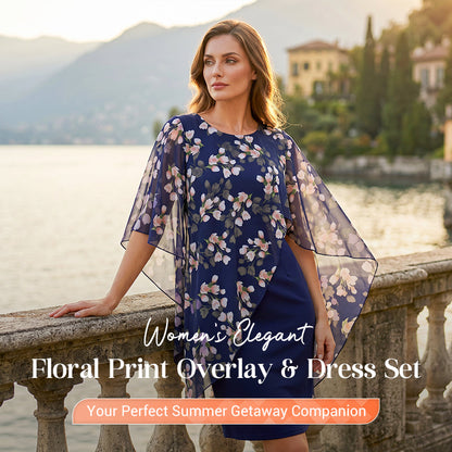 🎁2026 New Arrivals 50% OFF💥Women's Elegant Floral Print Overlay & Dress Set👗
