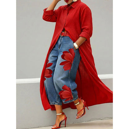 Women's Long Sleeve Button-Down Maxi Shirt Dress