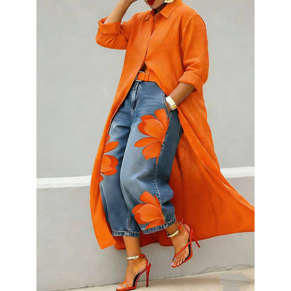 Women's Long Sleeve Button-Down Maxi Shirt Dress