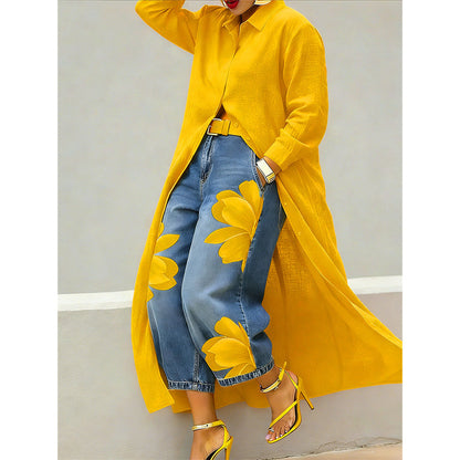 Women's Long Sleeve Button-Down Maxi Shirt Dress