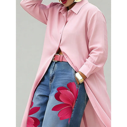 Women's Long Sleeve Button-Down Maxi Shirt Dress