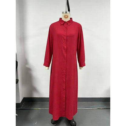 Women's Long Sleeve Button-Down Maxi Shirt Dress