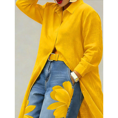 Women's Long Sleeve Button-Down Maxi Shirt Dress