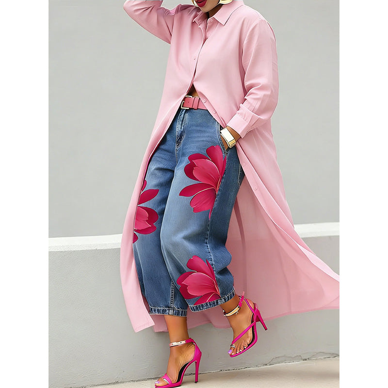 Women's Long Sleeve Button-Down Maxi Shirt Dress