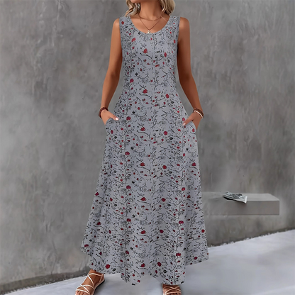 🔥LIMITED TIME 50% OFF!🔥  👗 Women's sleeveless floral maxi dress — with side pockets, elegant and comfortable 🌸