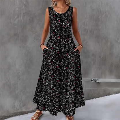 🔥LIMITED TIME 50% OFF!🔥  👗 Women's sleeveless floral maxi dress — with side pockets, elegant and comfortable 🌸