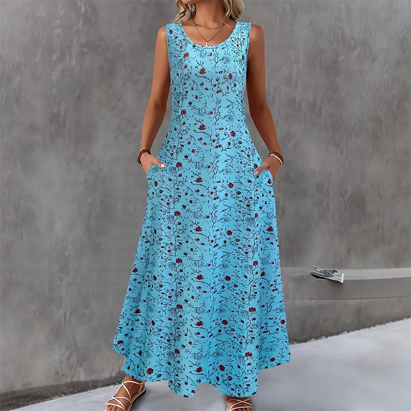 🔥LIMITED TIME 50% OFF!🔥  👗 Women's sleeveless floral maxi dress — with side pockets, elegant and comfortable 🌸