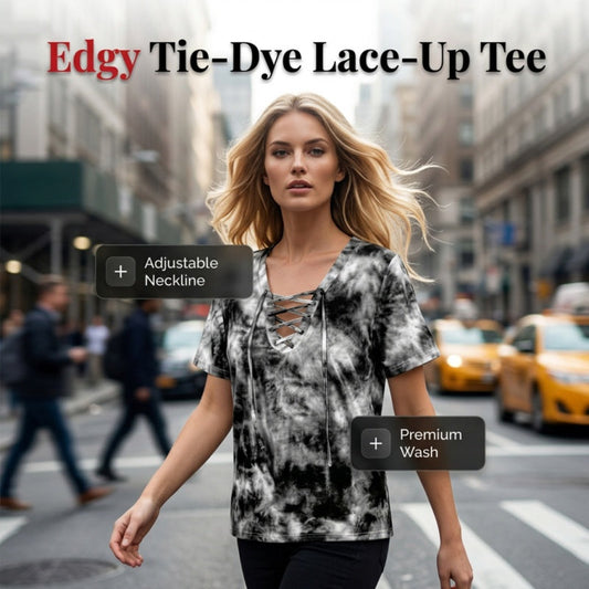 🎁New Arrival 50% OFF💥Women's Tie-Dye T-Shirt with Lacing and V-Neck