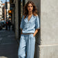 Women's Linen V-Neck Two-Piece Set