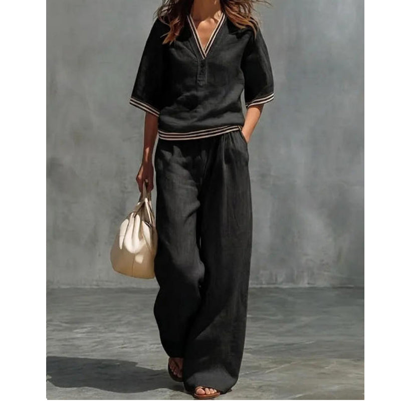 Women's Linen V-Neck Two-Piece Set