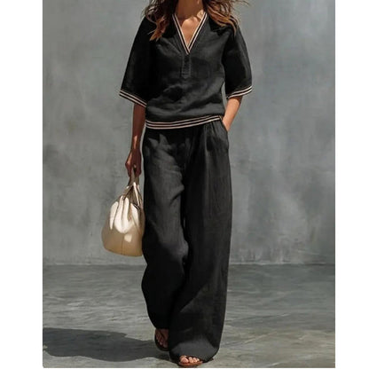 Women's Linen V-Neck Two-Piece Set