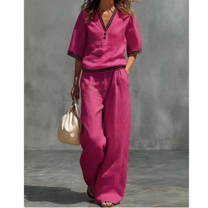 Women's Linen V-Neck Two-Piece Set