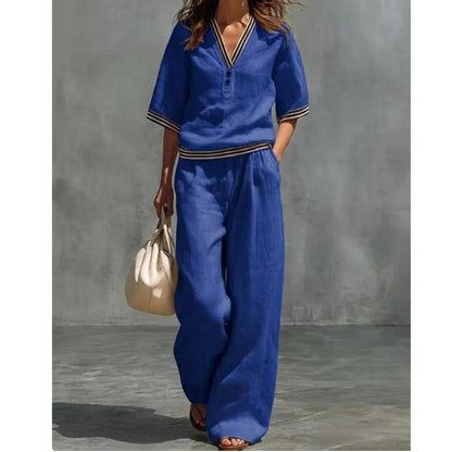 Women's Linen V-Neck Two-Piece Set