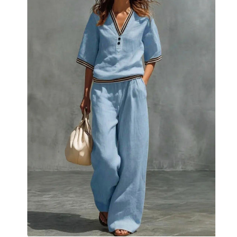 Women's Linen V-Neck Two-Piece Set