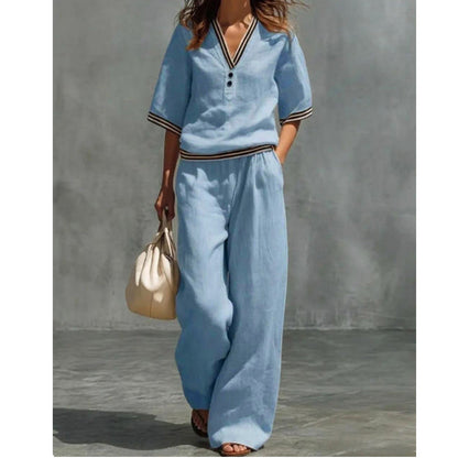 Women's Linen V-Neck Two-Piece Set