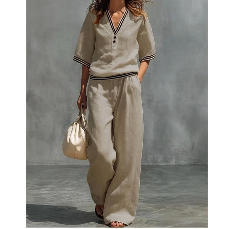Women's Linen V-Neck Two-Piece Set