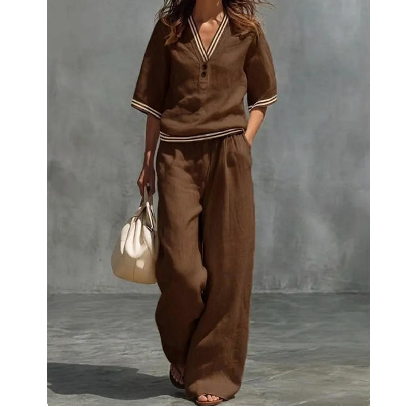 Women's Linen V-Neck Two-Piece Set