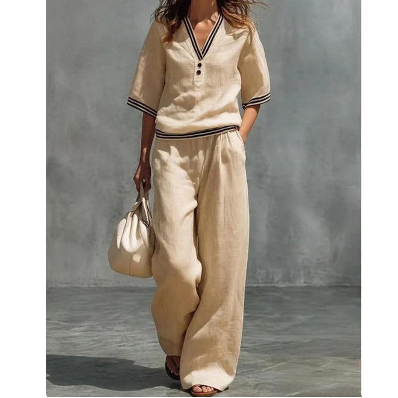Women's Linen V-Neck Two-Piece Set
