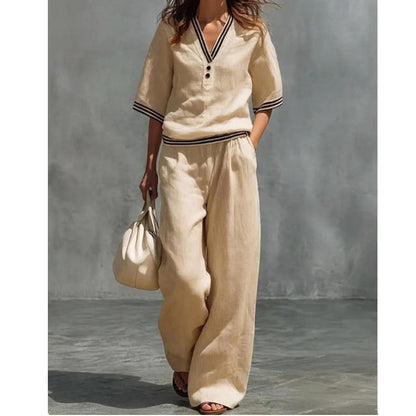 Women's Linen V-Neck Two-Piece Set