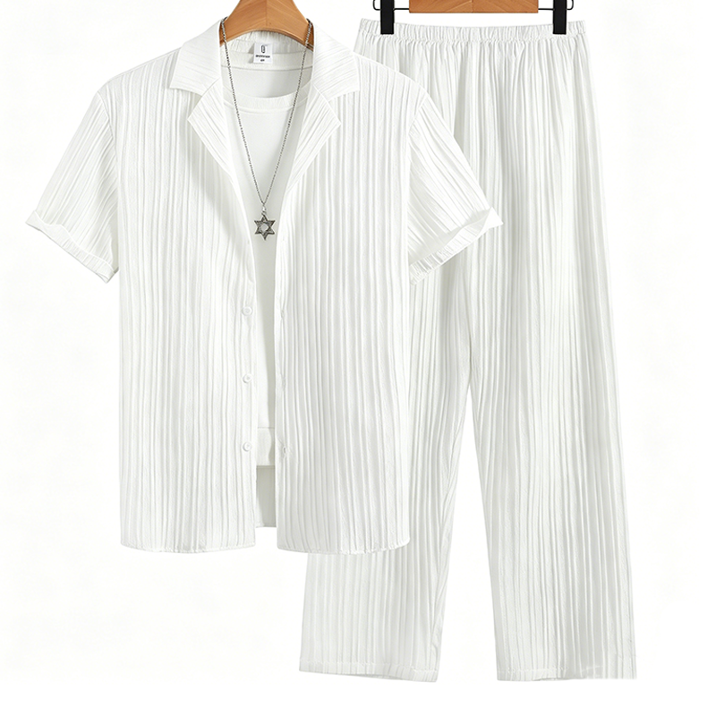 👕 50% OFF NOW! ☁️ Men's Ribbed Texture Shirt & Pants Set – Soft stretch, breathable & perfect for lounging, travel or casual days 👖