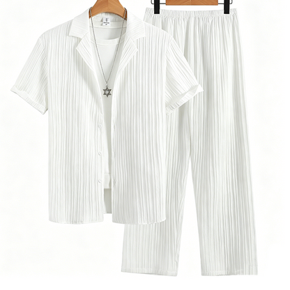 👕 50% OFF NOW! ☁️ Men's Ribbed Texture Shirt & Pants Set – Soft stretch, breathable & perfect for lounging, travel or casual days 👖