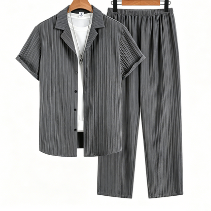 👕 50% OFF NOW! ☁️ Men's Ribbed Texture Shirt & Pants Set – Soft stretch, breathable & perfect for lounging, travel or casual days 👖