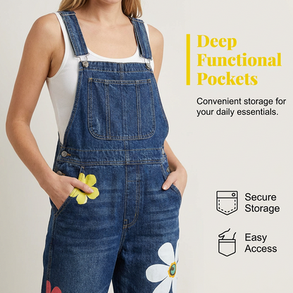 Women's Floral Print Denim Overalls