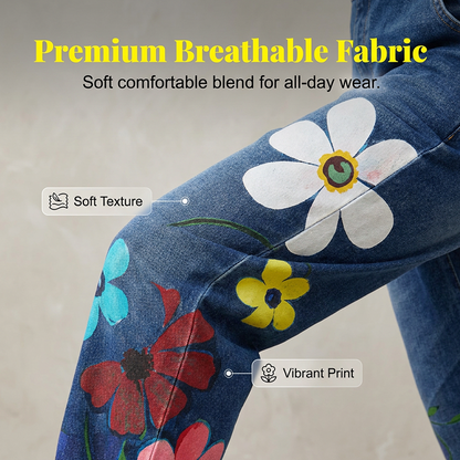Women's Floral Print Denim Overalls