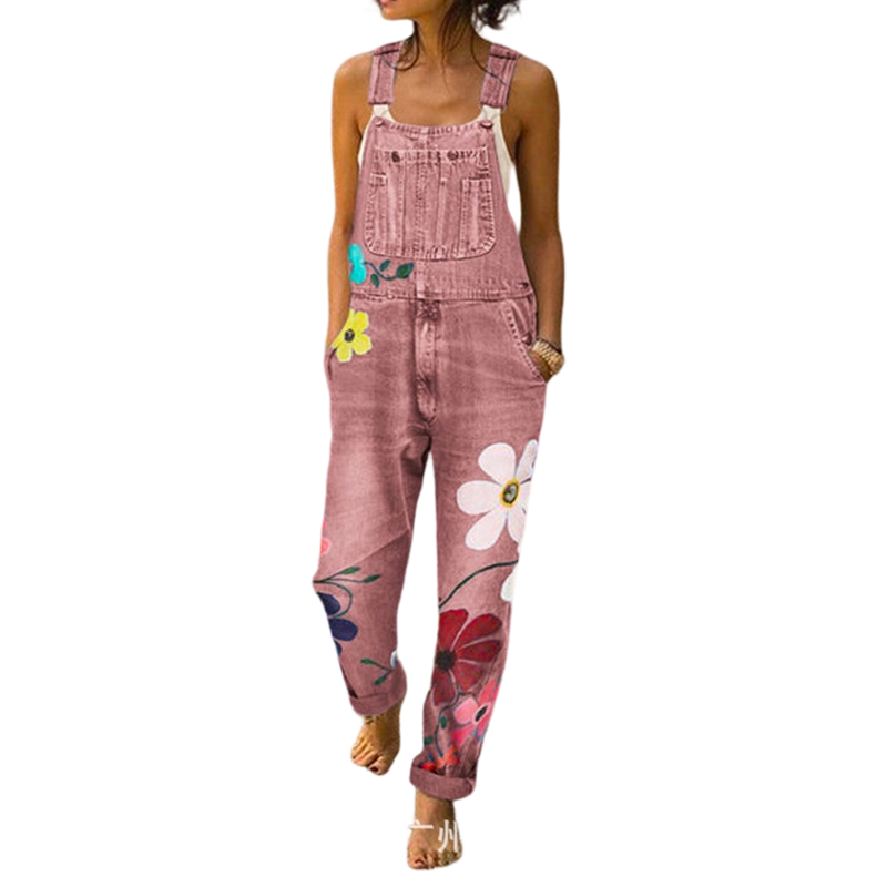 Women's Floral Print Denim Overalls