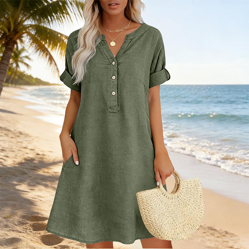 🏖️50% OFF!👗Women's V-Neck Tunic Dress – Relaxed Fit, Pockets & Breathable