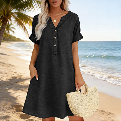 🏖️50% OFF!👗Women's V-Neck Tunic Dress – Relaxed Fit, Pockets & Breathable
