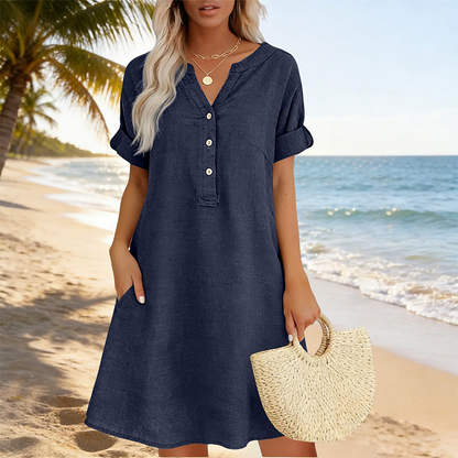 🏖️50% OFF!👗Women's V-Neck Tunic Dress – Relaxed Fit, Pockets & Breathable