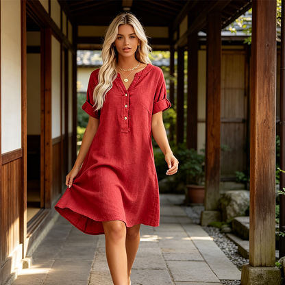 🏖️50% OFF!👗Women's V-Neck Tunic Dress – Relaxed Fit, Pockets & Breathable