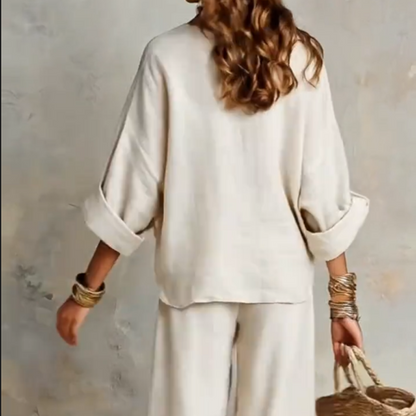 👚 50% OFF NOW! 🍁 Chic Women's V-Neck Top & Wide-Leg Pants Set – One outfit, zero styling stress – Soft, breathable & perfect for work or weekend – effortless elegance 👖