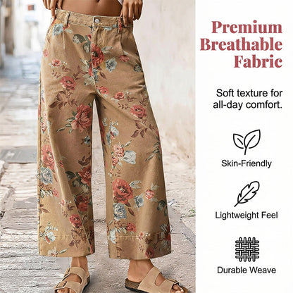 Women's Floral Print Wide-Leg Cropped Jeans