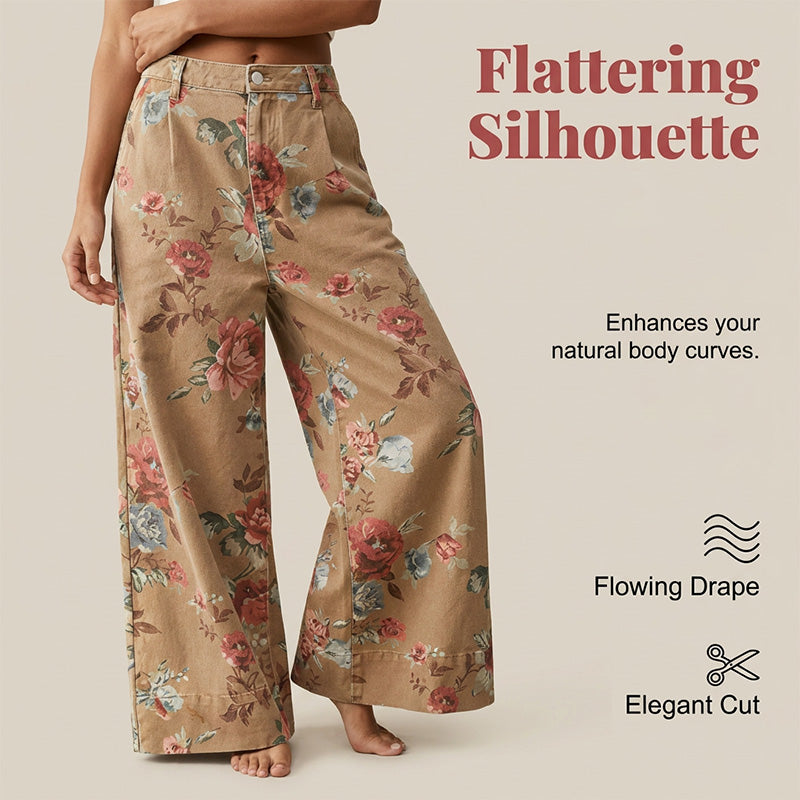 Women's Floral Print Wide-Leg Cropped Jeans