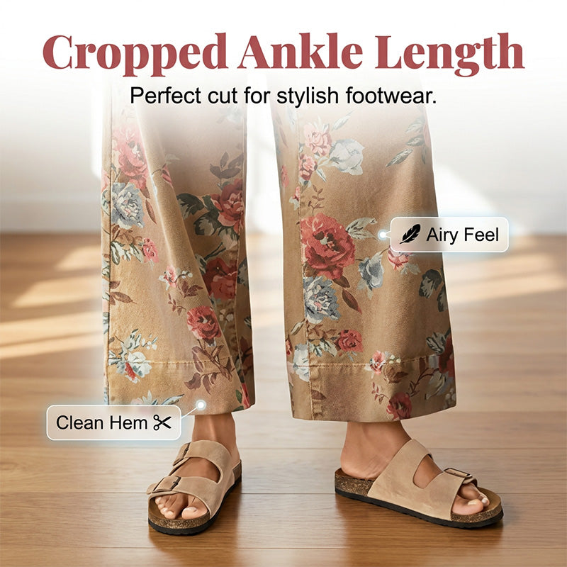Women's Floral Print Wide-Leg Cropped Jeans