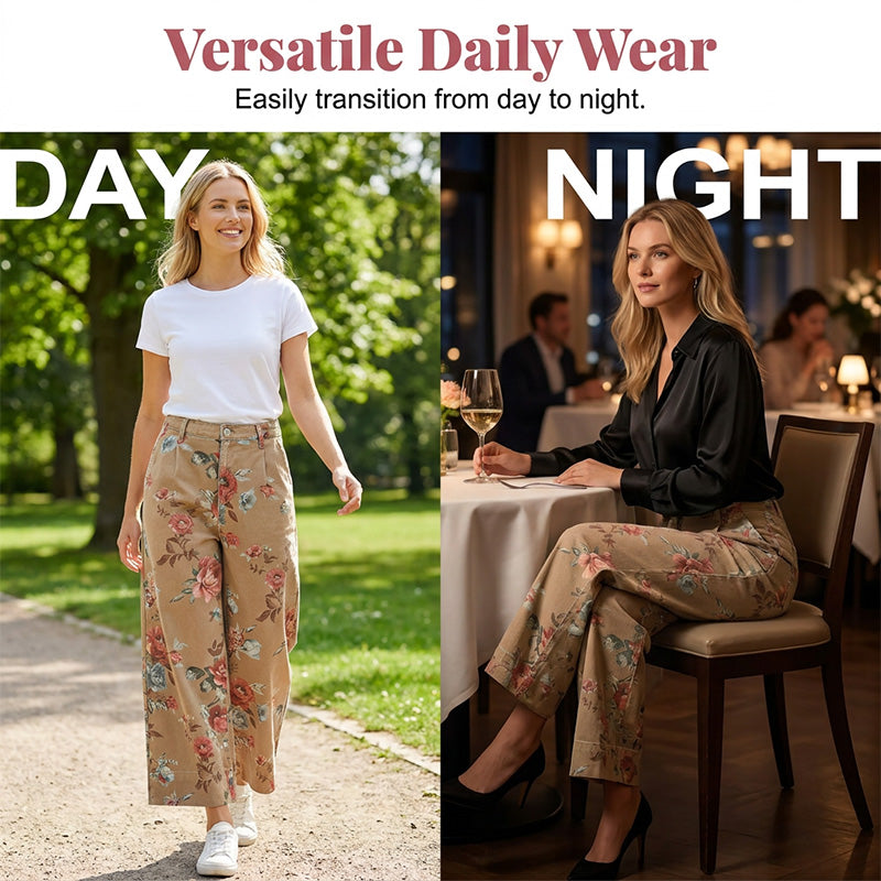 Women's Floral Print Wide-Leg Cropped Jeans