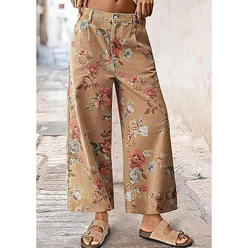 Women's Floral Print Wide-Leg Cropped Jeans